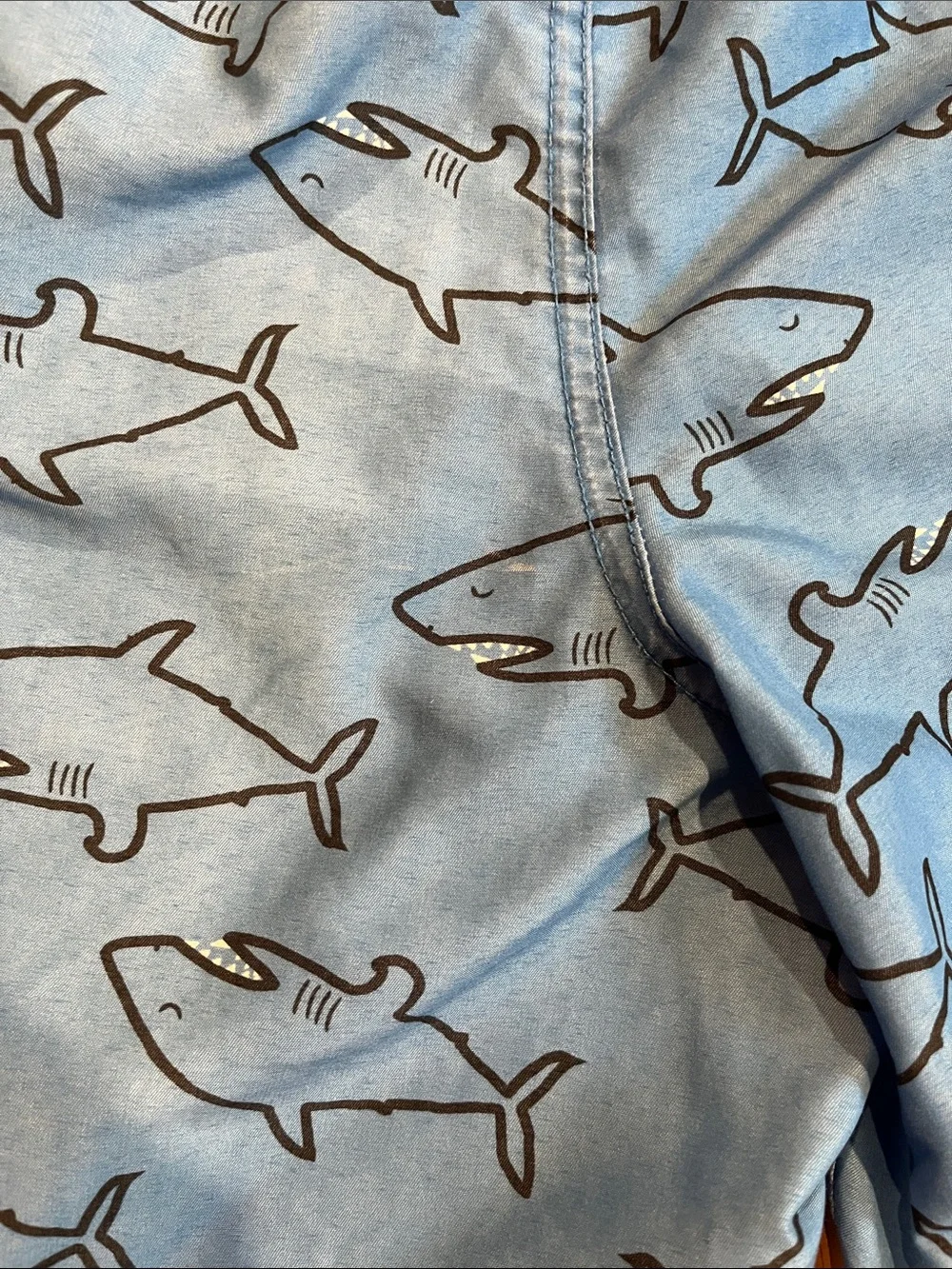 HANNA ANDERSSON 130 Blue Shark Print Swimming Trunks Long Fit Lined